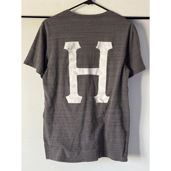 HUF Mens Classic Tee, front pocket with huf logo, back "H"logo, gray, size M - Picture 2 of 7